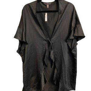 Victoria's Secret Black Satin Kimono Robe One Size MSRP $58 NEW